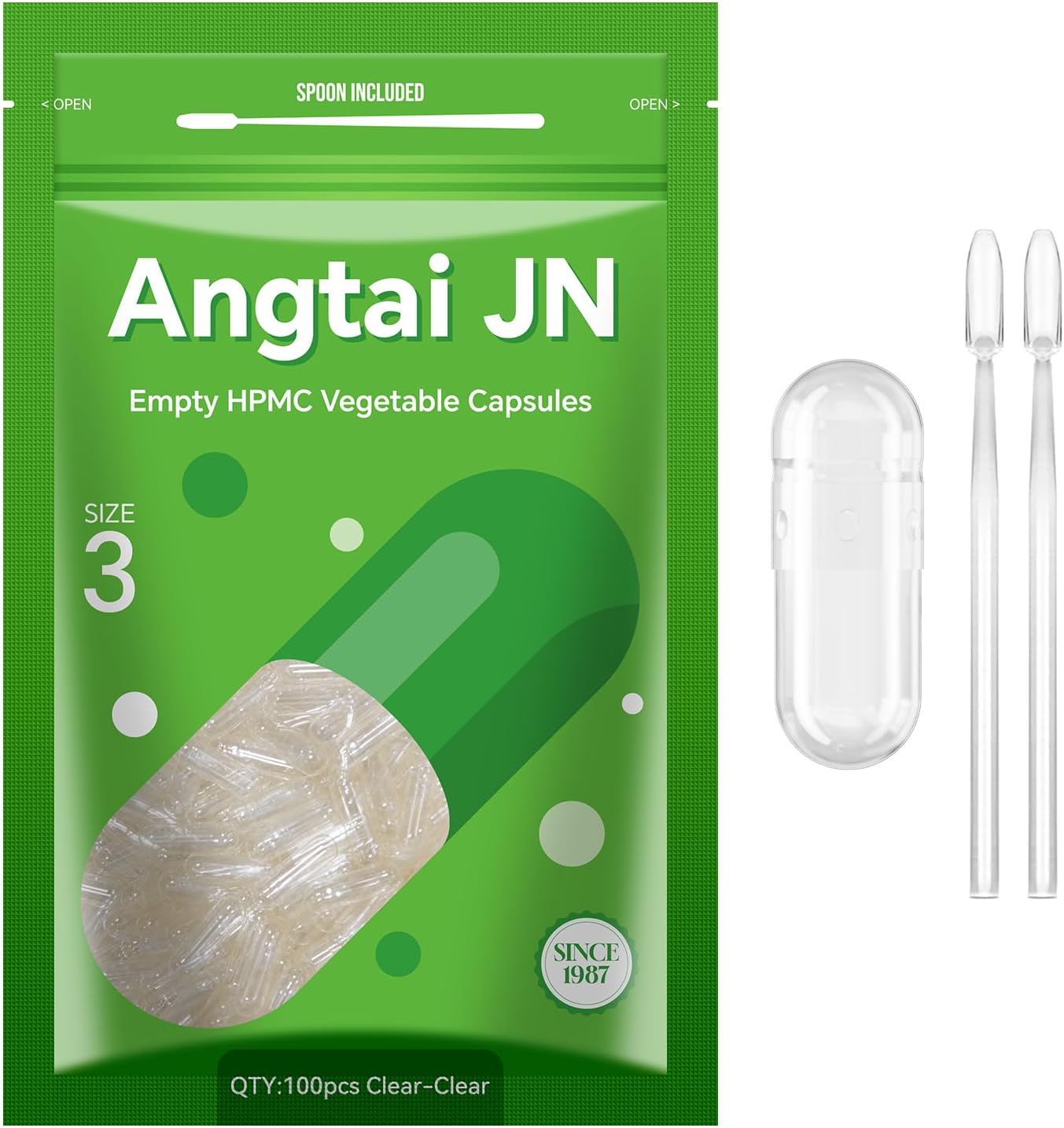Cápsulas Vegetales Vacías Tamaño 3 (100 uds) con 2 Microcucharas de Laboratorio