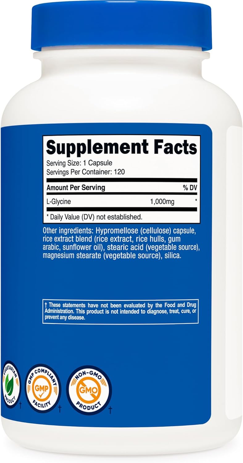 Nutricost L-Glicina 1000mg, 120 Cápsulas Vegetarianas