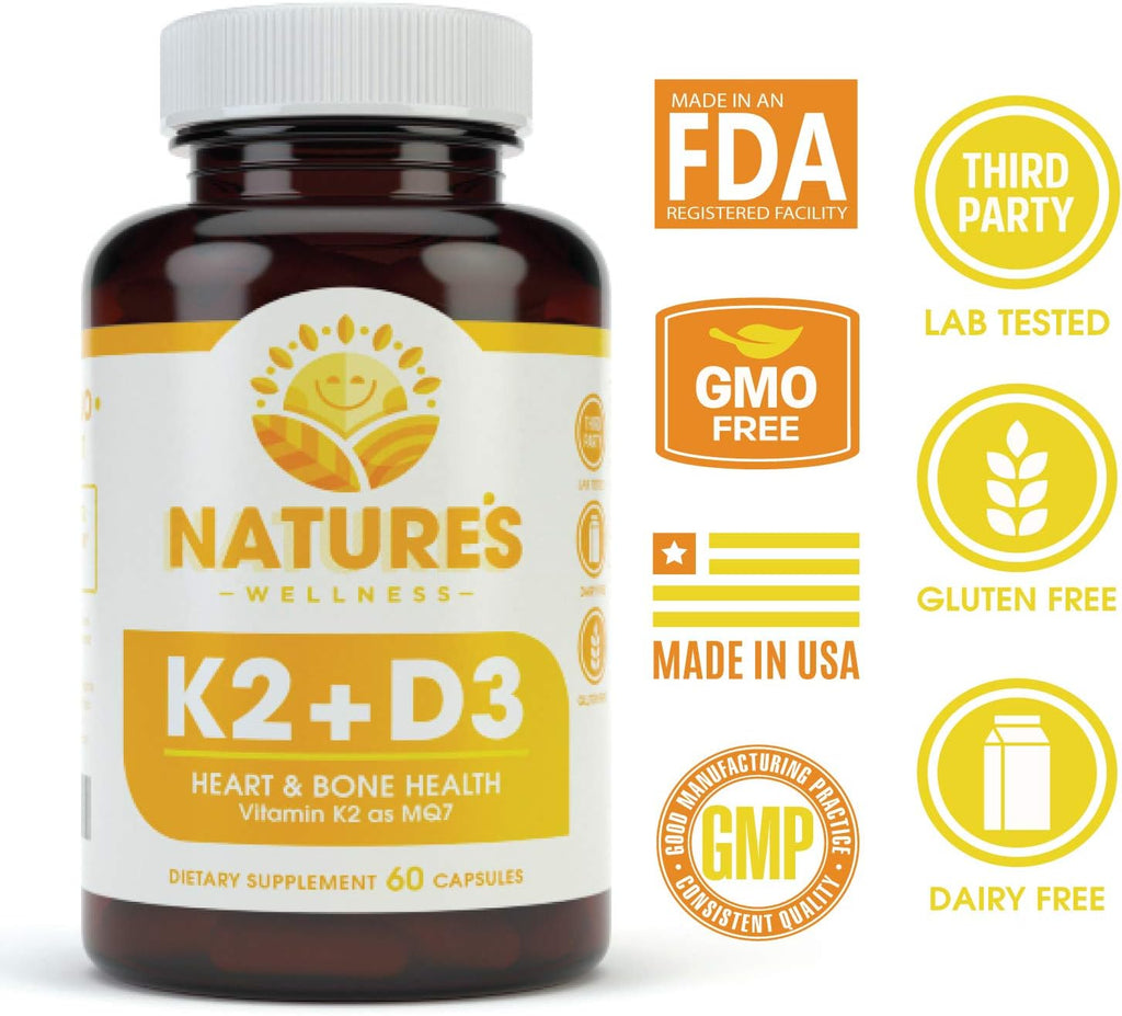 Vitamina D3 5000 UI + K2 MK-7 100 mcg, 60 cápsulas - Natures Wellness