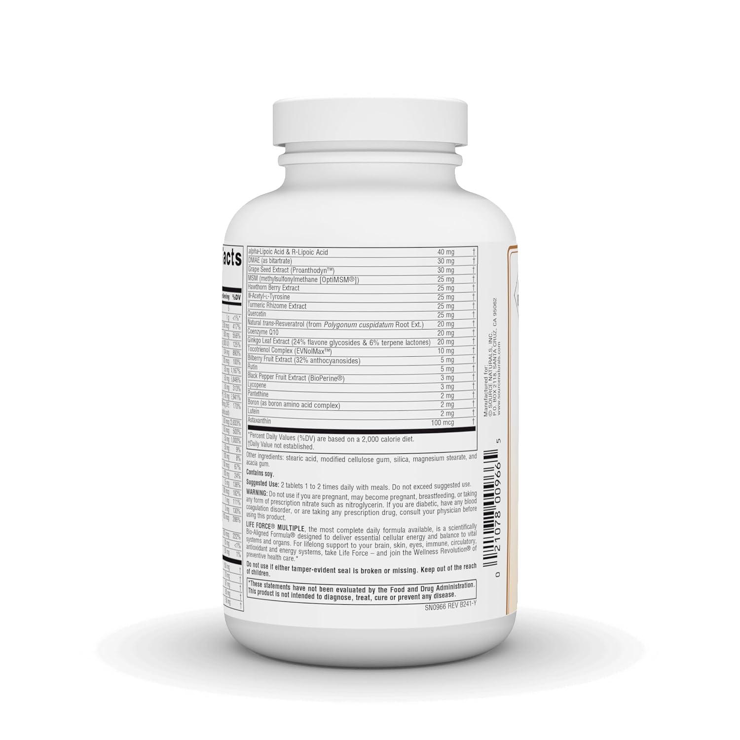Source Naturals Life Force Multiple Sin Hierro - Multivitamínico Diario de Alta Potencia con Vitaminas, Minerales y Antioxidantes - 120 Comprimidos