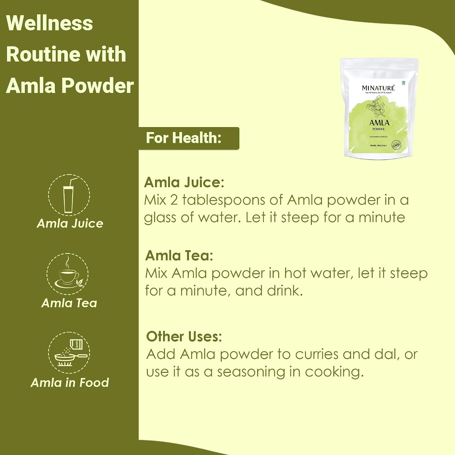 Mi Nature Amla Powder - Polvo de Amla (Grosella India) 454 g - Vitamina C - No OGM - Vegano - Sin Gluten - Hecho en India