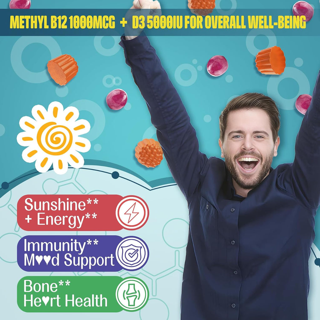 Gominolas Focus Memory & Energy - L-Tirosina + Metil B12 1000mcg, B6 50mg, D3, C, Melena de León, Ashwagandha - Complemento para la Memoria y Energía - 1 Pack