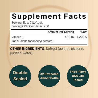 NatureBell Vitamina E 400 IU Cápsulas – El funcionamiento normal del sistema inmunitario. – Image 2