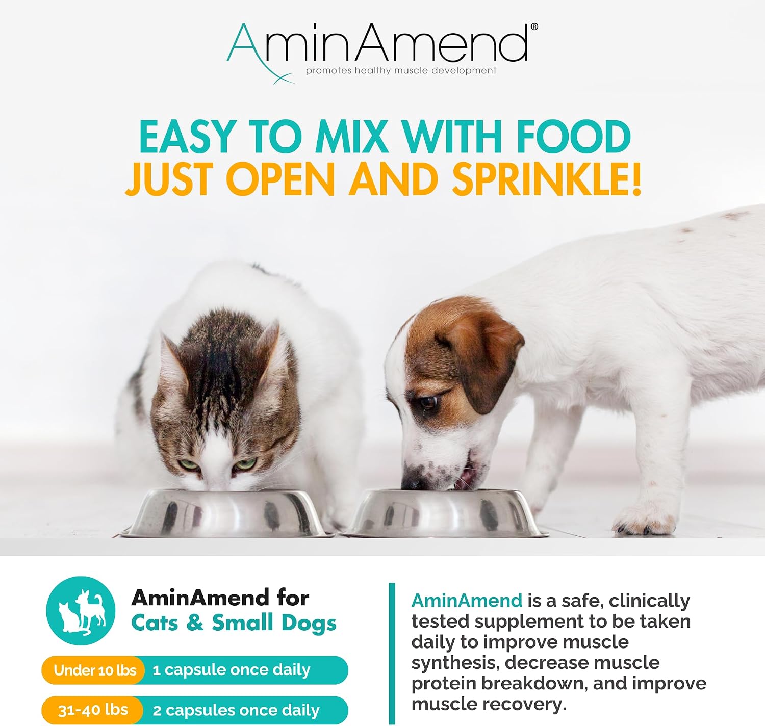 AminAmend Suplemento Muscular para Perros y Gatos Pequeños con CaHMB y Vitamina D3 - 30 Cápsulas