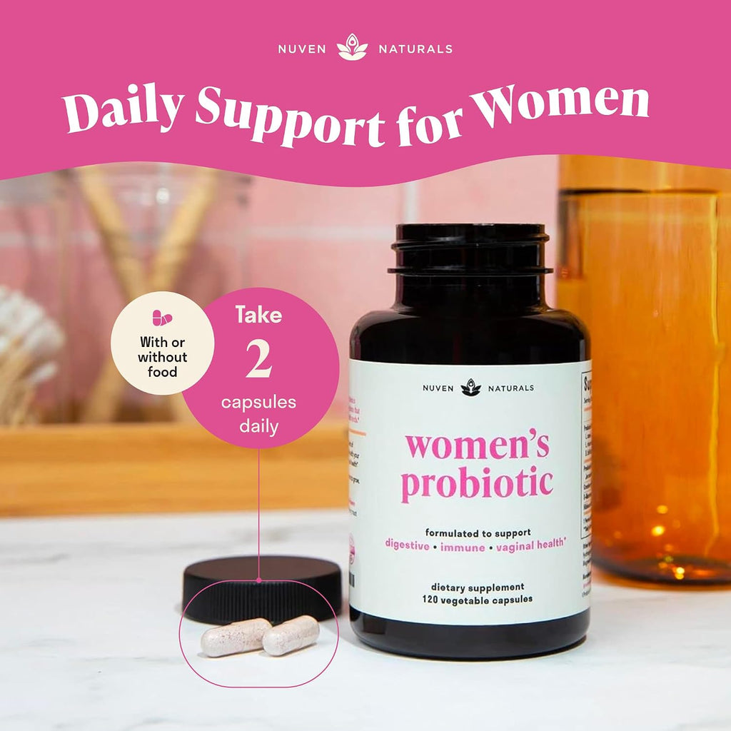 Nuven Naturals 3-en-1 Probiótico para Mujeres - 60 Dosis - 12 Cepas, Prebióticos, D-Manosa y Arándano