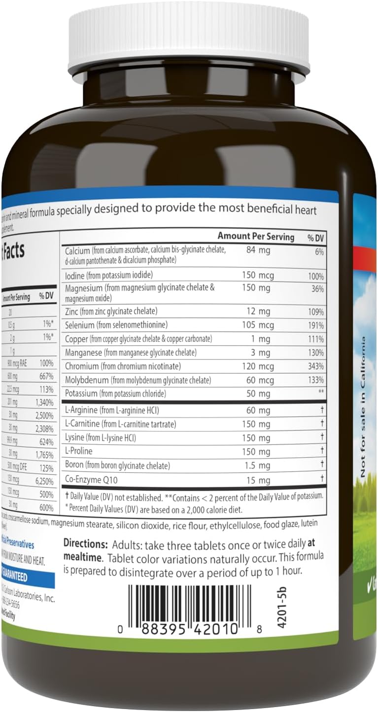 Carlson Cardio Complete - Multivitamínico Avanzado para la Circulación y Salud Cardíaca, 180 Comprimidos