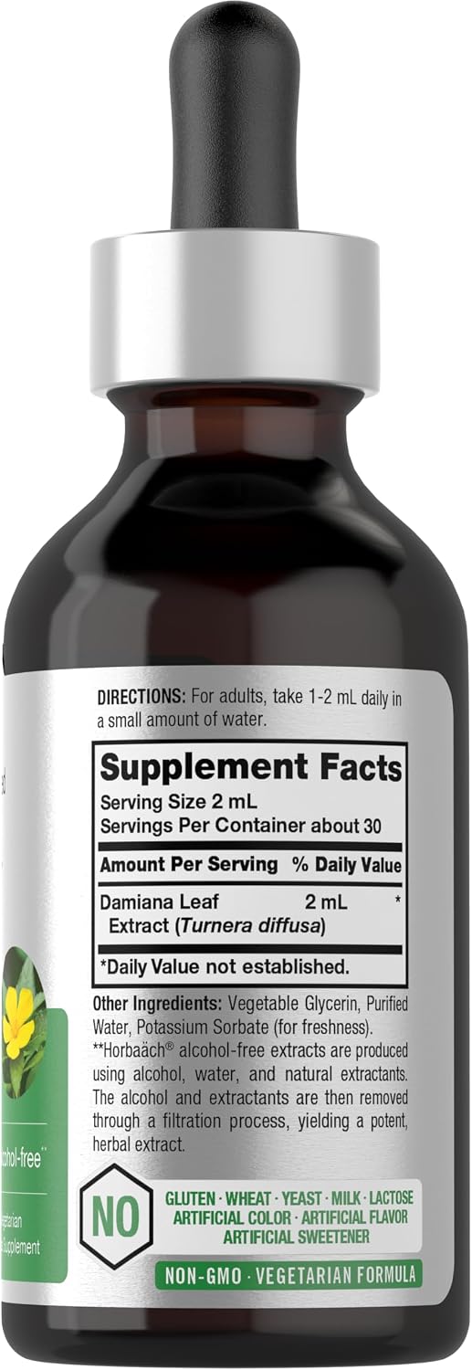 Horbäach Damiana Leaf Herb Tincture - 60 ml - Alcohol-Free Liquid Extract