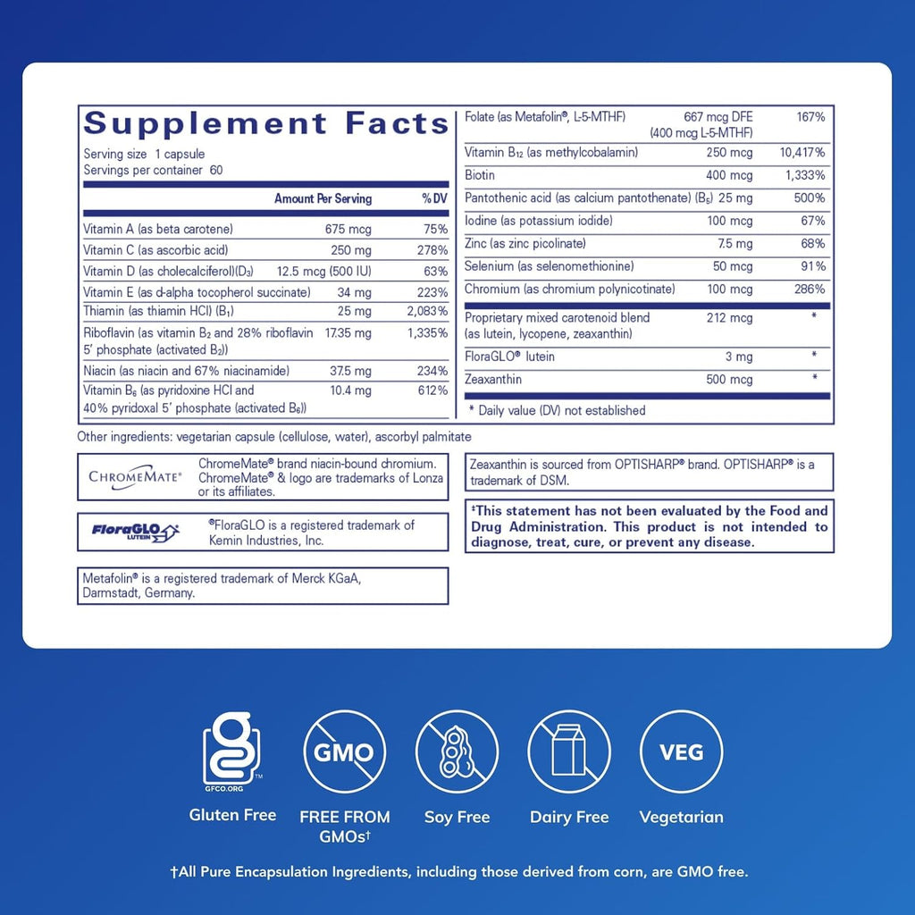 Pure Encapsulations Multi T/D - Suplemento multivitamínico y mineral - 60 cápsulas