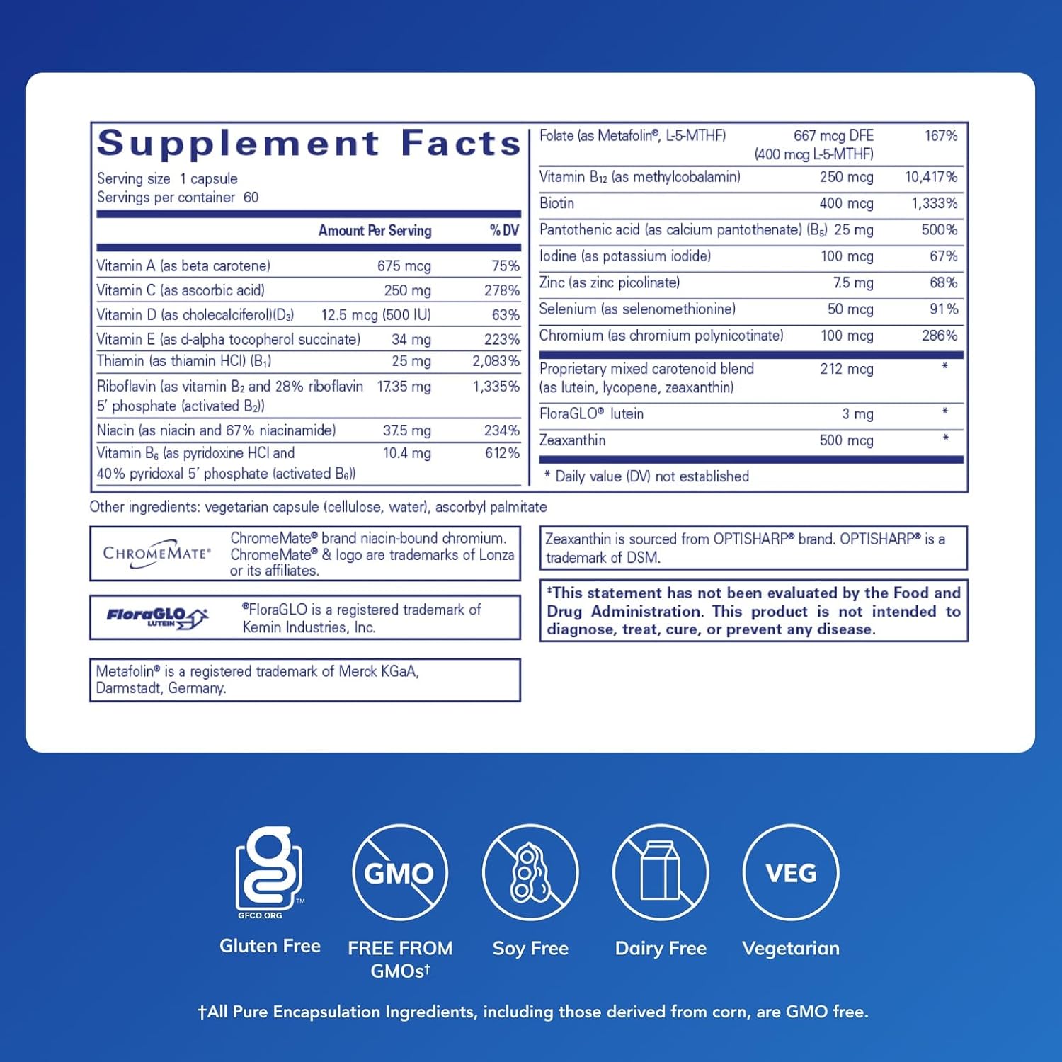 Pure Encapsulations Multi T/D - Suplemento multivitamínico y mineral - 60 cápsulas