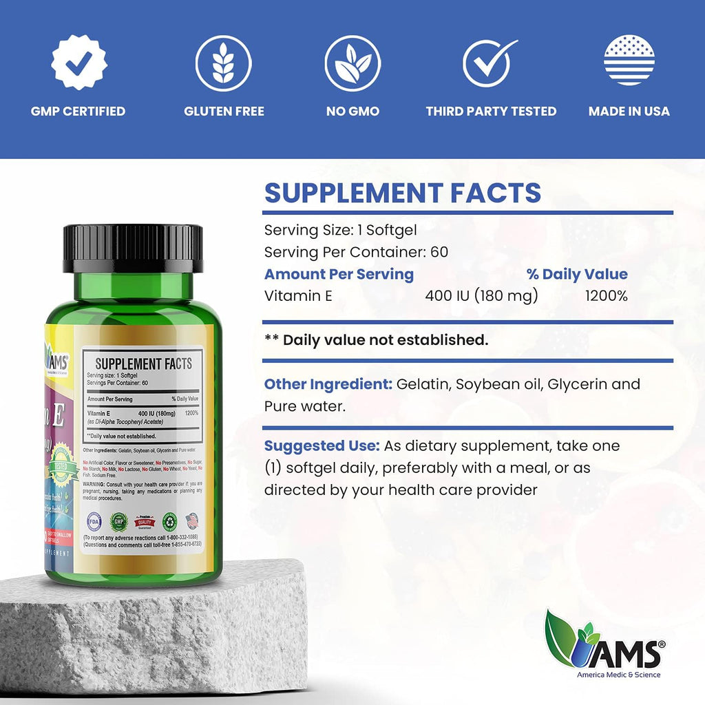 America Medic & Science Vitamina E 400 UI, 60 Cápsulas Blandas