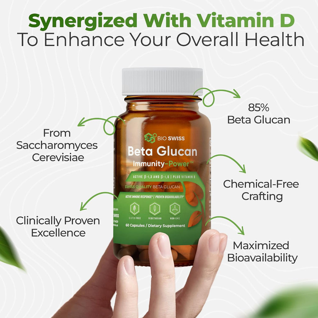 Bio Swiss Beta Glucan Immunity Power - Glucano 1,3D-1,6D con Vitamina D - 60 Cápsulas