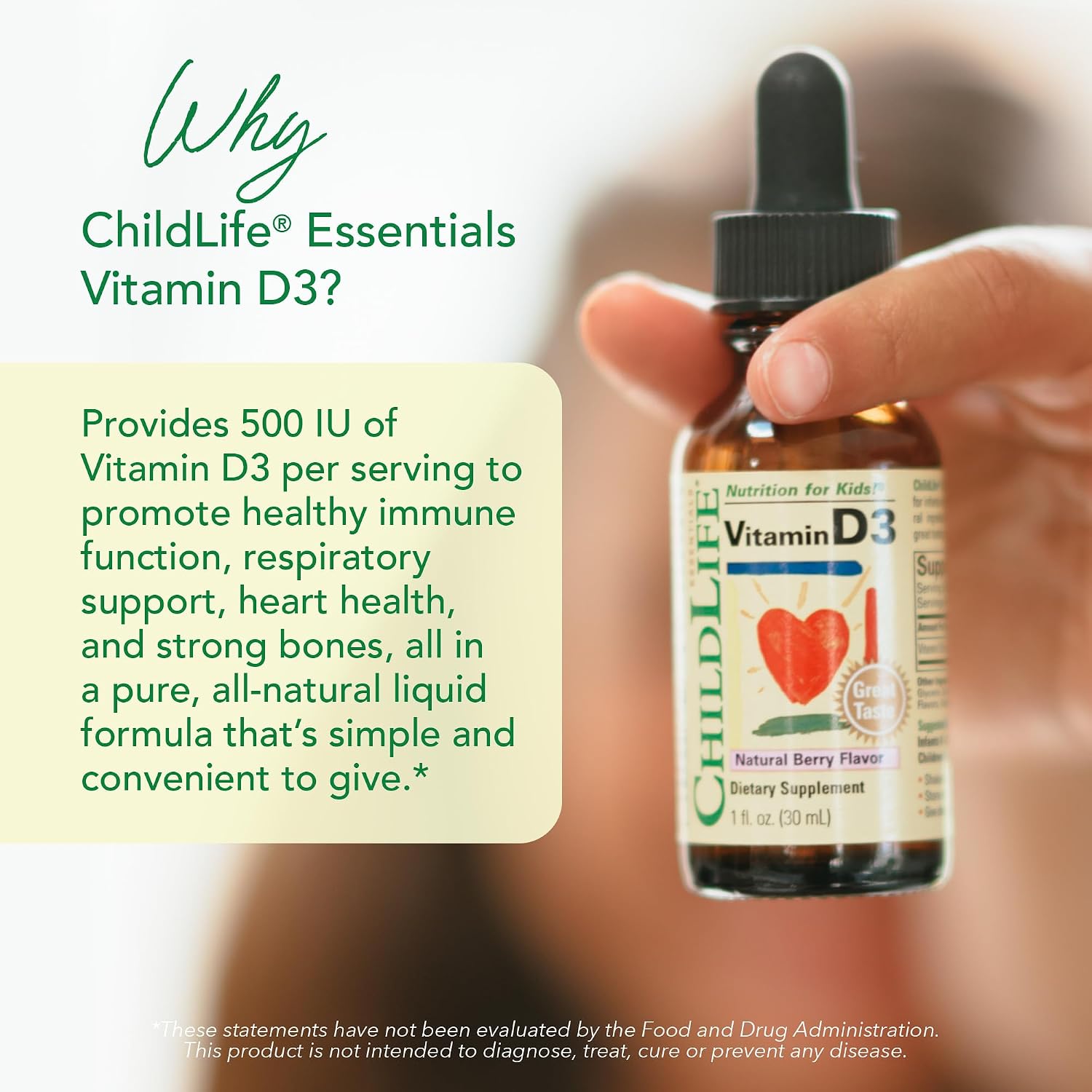 ChildLife Essentials Gotas de Vitamina D3 para Bebés - 500 IU, Sabor a Bayas, 2 Envases