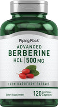 Piping Rock Berberina HCL Cápsulas 500mg - 120 Cápsulas - Extracto de Berberina - No Transgénico, Sin Gluten