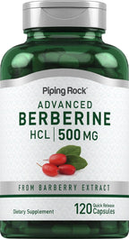 Piping Rock Berberina HCL Cápsulas 500mg - 120 Cápsulas - Extracto de Berberina - No Transgénico, Sin Gluten