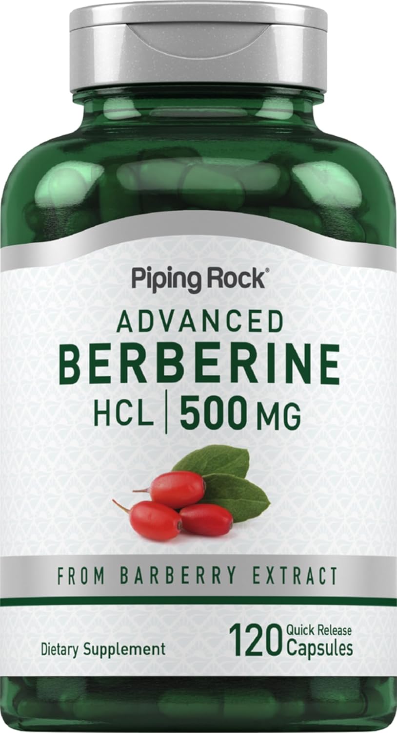 Piping Rock Berberina HCL Cápsulas 500mg - 120 Cápsulas - Extracto de Berberina - No Transgénico, Sin Gluten