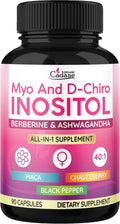 Organic Cadane Myo & D-Chiro Inositol Supplement con Ashwagandha, Maca, Chasteberry, Berberine y Black Pepper | 90 Cápsulas Veganas