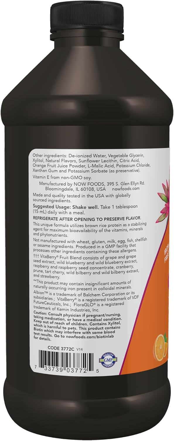 NOW Foods Liquid Multi, Sabor Naranja Tropical, Absorción Rápida, con Fitonutrientes, 473 ml