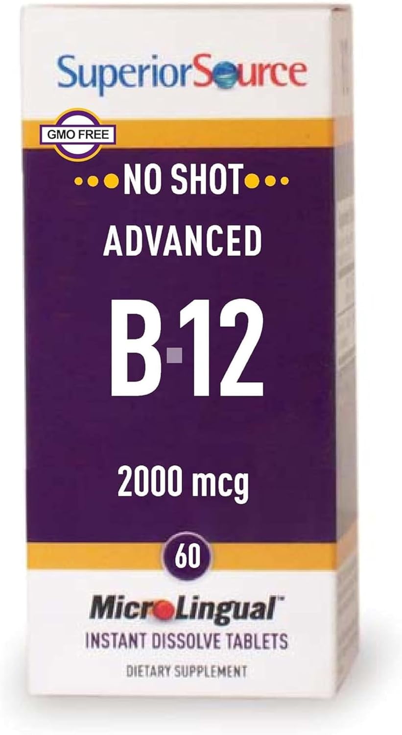 Superior Source NO Shot Advanced B-12 2000 mcg - Sublingual Vitamina B12 - 60 Tabletas