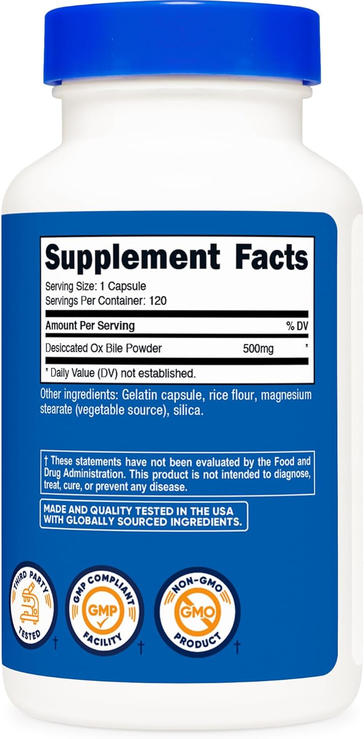 Nutricost Bilis de Buey 500mg - 120 Cápsulas - Sin Gluten y No GMO