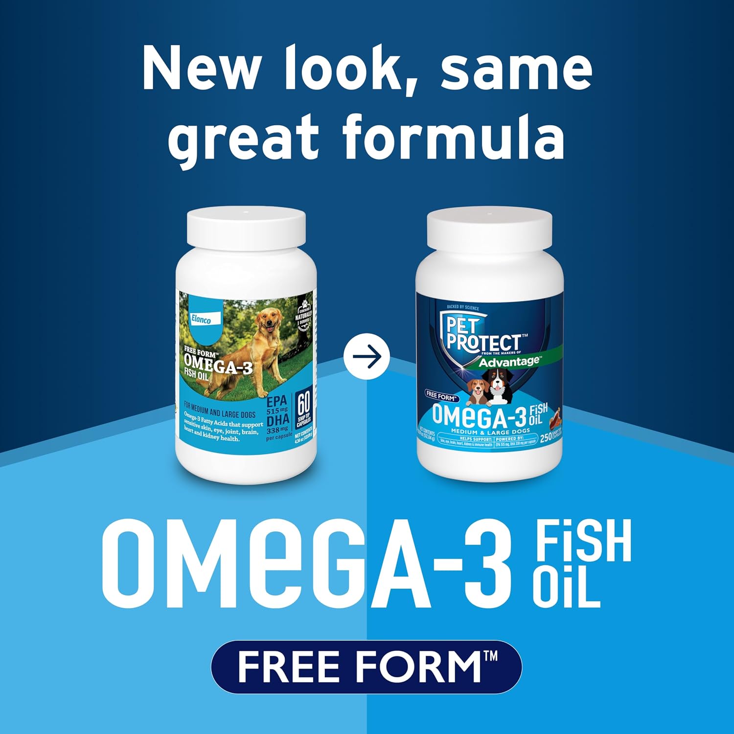 Suplemento de Omega-3 para Perros Medianos y Grandes, Mezcla de Fórmula Libre Propia, Apoya la Respuesta Inflamatoria Normal, Cápsulas Snip-Tip (250 unidades)