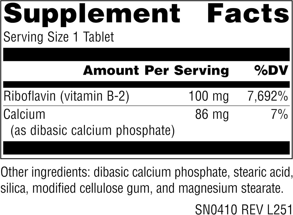 Source Naturals Vitamina B-2 Riboflavina 100 mg - 250 Comprimidos