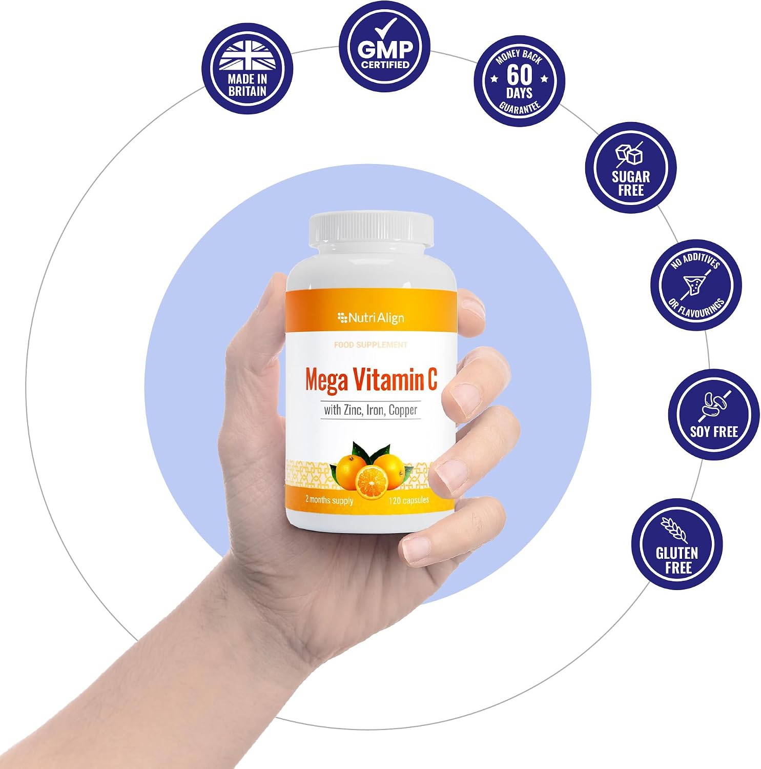 Nutri-Align Mega Vitamin C - 120 Cápsulas de Vitamina C 1000mg con Zinc, Hierro y Cobre