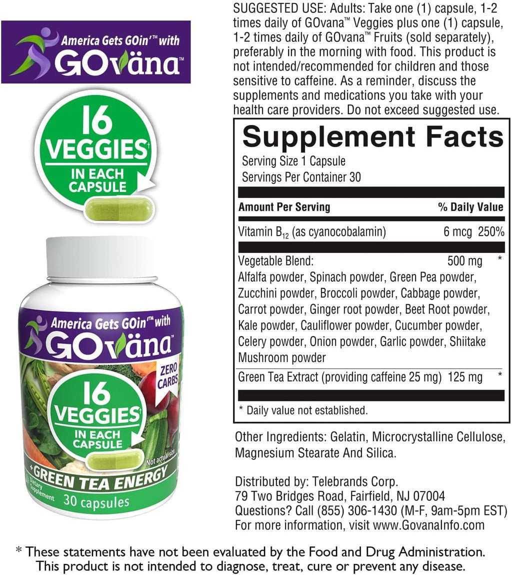 GOVANA Fruits & Veggies - Suplemento con 16 Frutas y 16 Verduras, Té Verde y B12, Cero Carbohidratos