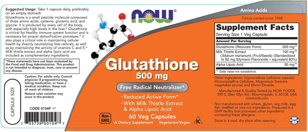 NOW Foods Glutatión, 500 mg, 60 Cápsulas
