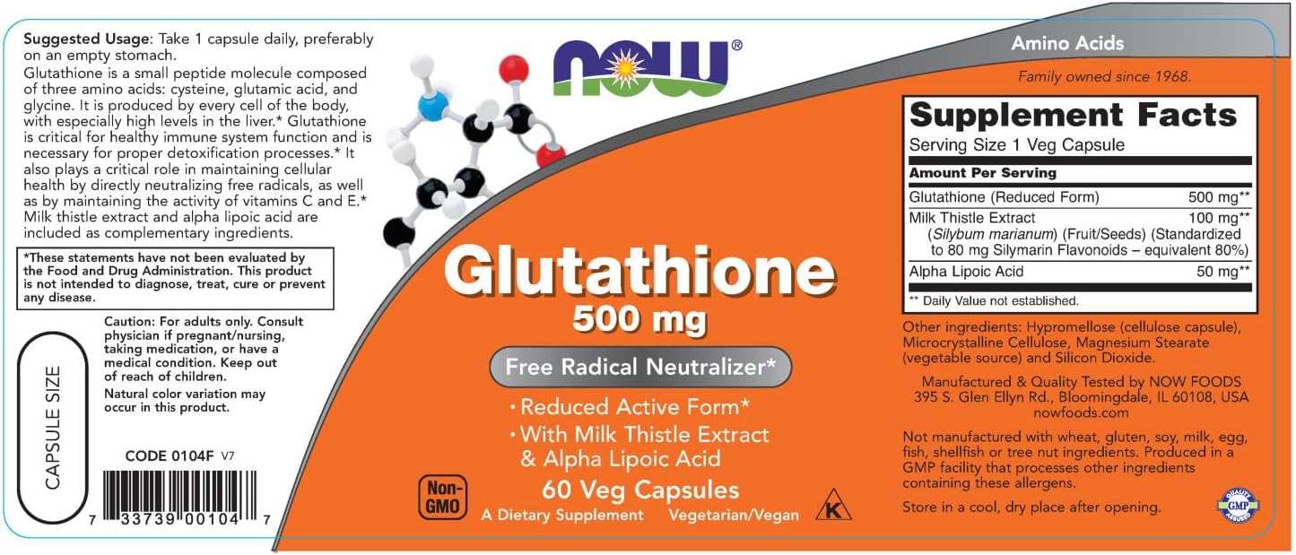 NOW Foods Glutatión, 500 mg, 60 Cápsulas