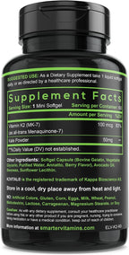 Smarter Vitamina K2 MK7 100mcg con K2VITAL y Kale, 60 Cápsulas Blandas Líquidas