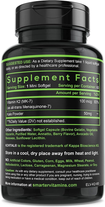 Smarter Vitamin K2 MK7 100mcg con K2VITAL® y Kale, 180 Cápsulas Blandas (3 Envases) – Image 3