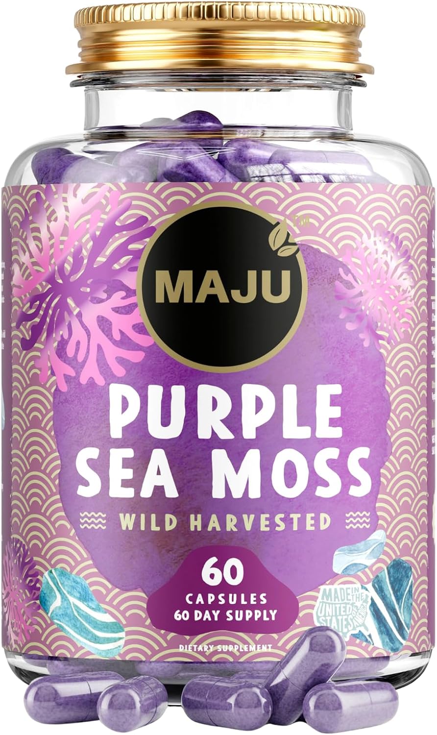 MAJU Wild Irish Sea Moss Cápsulas 4 en 1 (120ct) con Bladderwrack y Bardana