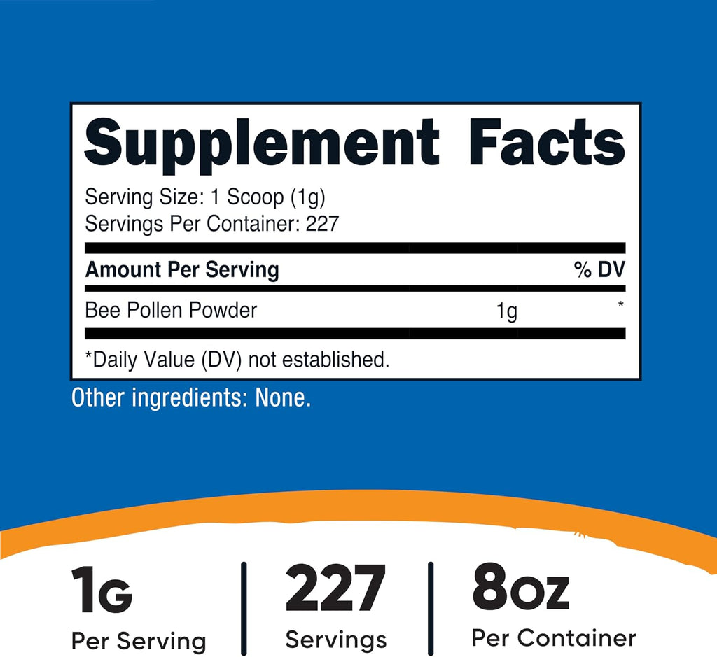 Nutricost Polen de Abeja en Polvo (227 g) - Sin Sabor, Sin Gluten, No GMO, Suplemento Alimenticio Vegetariano