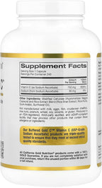 California Gold Nutrition Buffered Gold C – Vitamina C No Ácida 750 mg, 240 Cápsulas Vegetales