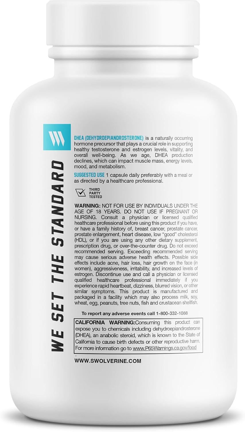Swolverine DHEA | 100mg Veggie Capsules, Non-GMO, Gluten Free (60)