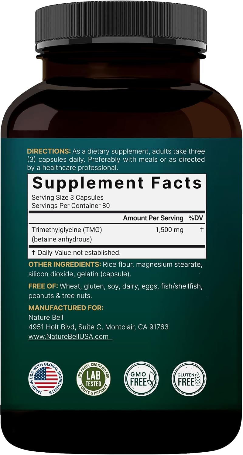 NatureBell TMG 1500mg, 240 Cápsulas - Betaina Anhidra Trimetilglicina