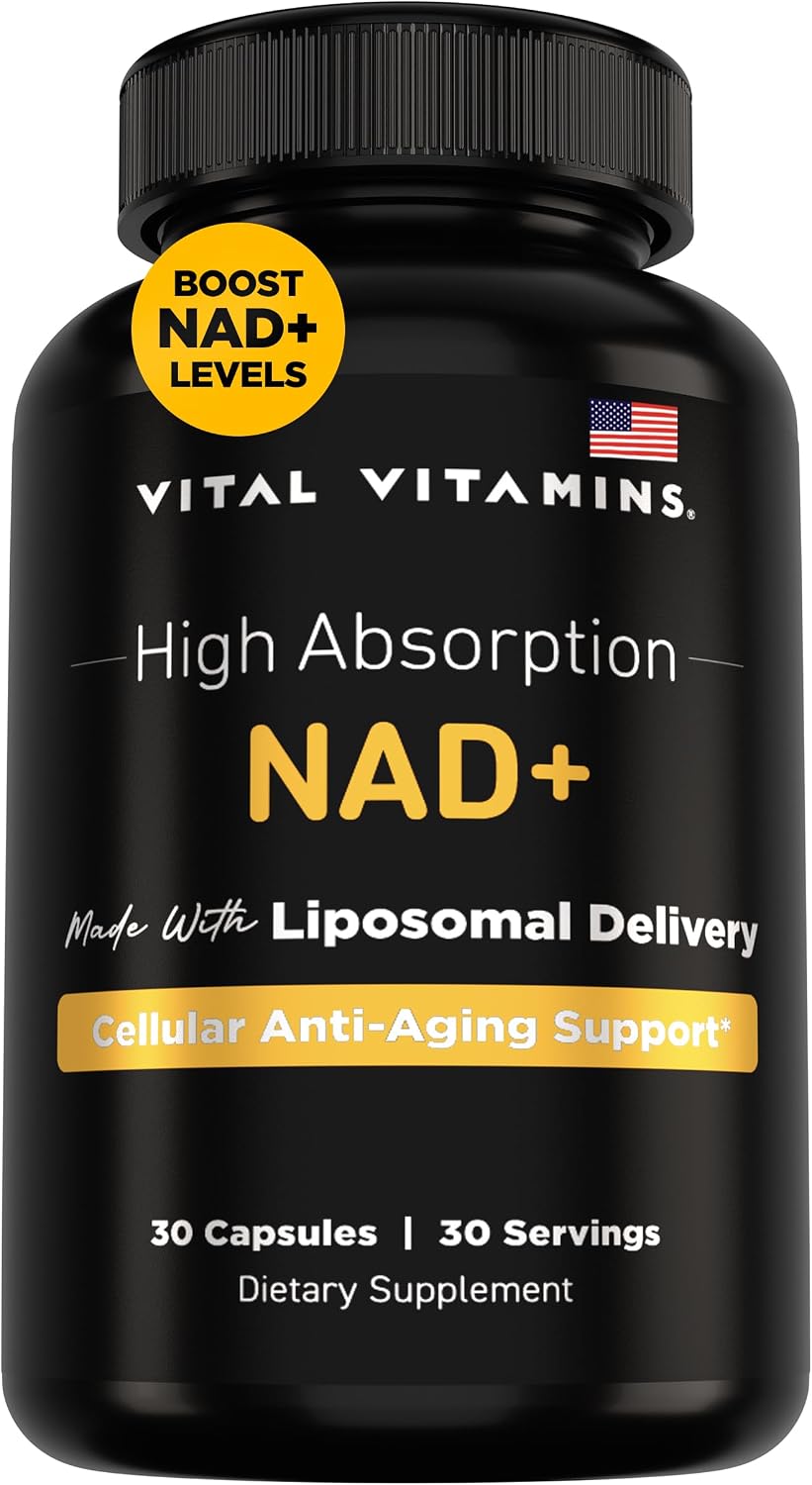 Vital Vitamins Suplemento NAD+ - NAD+ (Nicotinamida Adenina Dinucleótido) para Hombres y Mujeres - Con Administración Liposomal - Apoyo a la Vitalidad Celular, Energía, Concentración - 30 Días