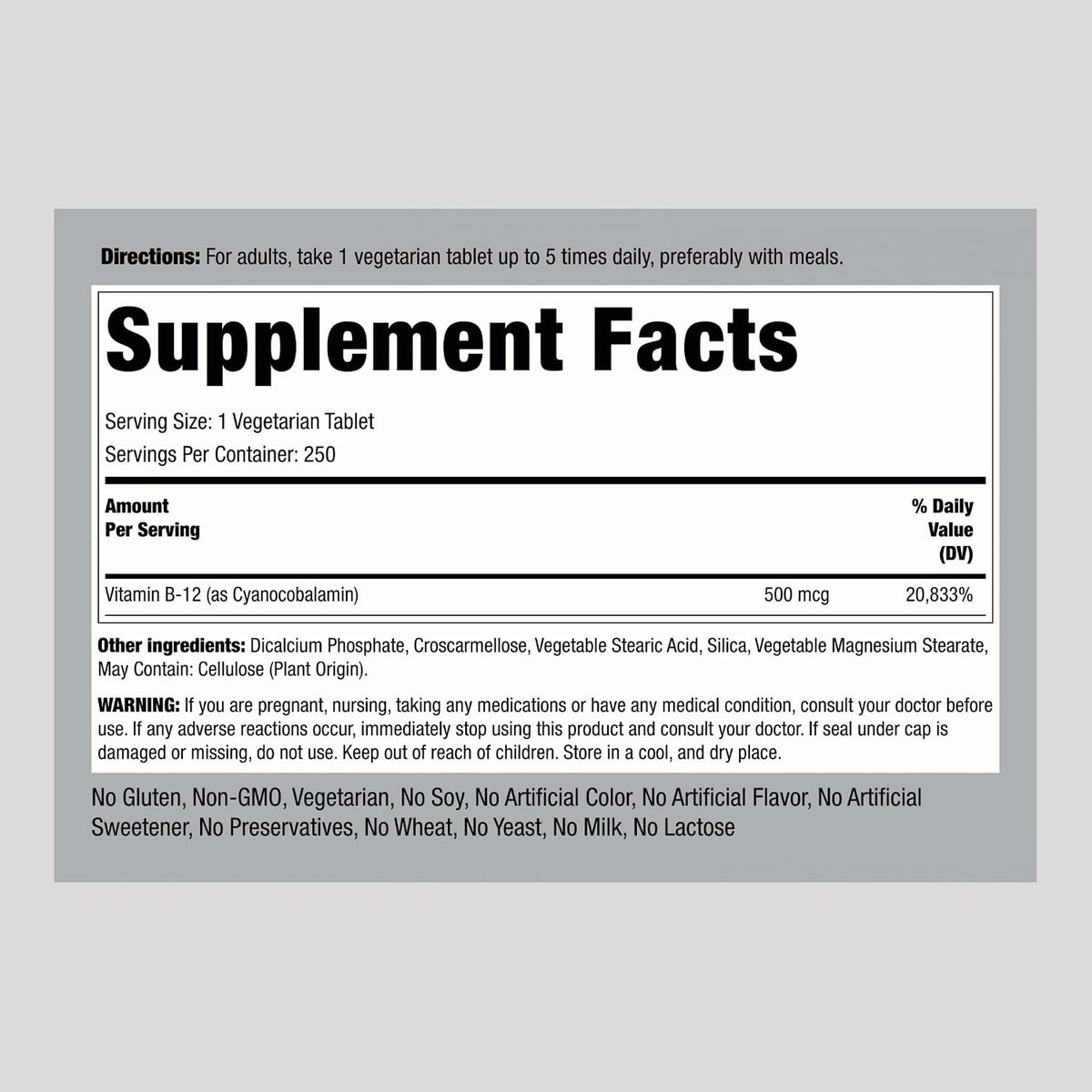 Piping Rock Vitamina B12 500 mcg | 250 – El funcionamiento normal del sistema inmunitario. – Image 2