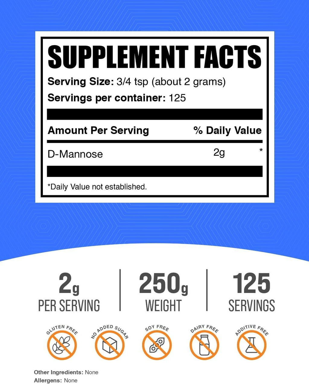 BulkSupplements.com D-Mannose en Polvo - 250g (8.8 oz) - Sin Sabor, Sin Gluten