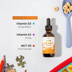 NutraChamps Kids Vitamin D3 K2 Drops - Gotas de Vitamina D3 y K2 MK-7 para Niños, 1000 UI, 300 Servicios