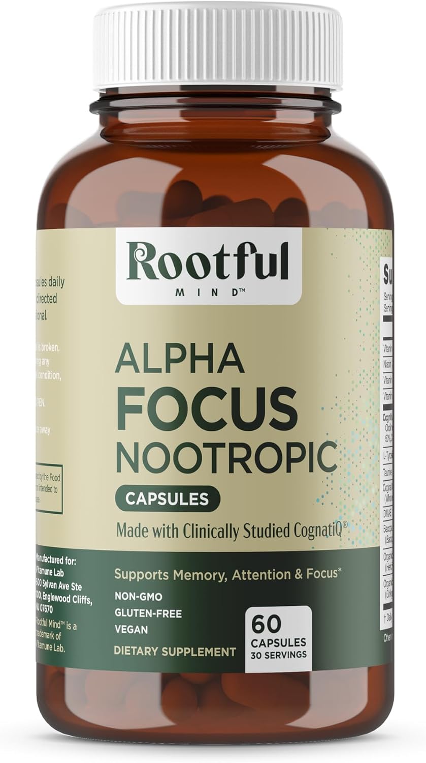 Rootful Mind Alpha Focus Nootrópico - Suplemento para la Memoria y Concentración - 60 Cápsulas