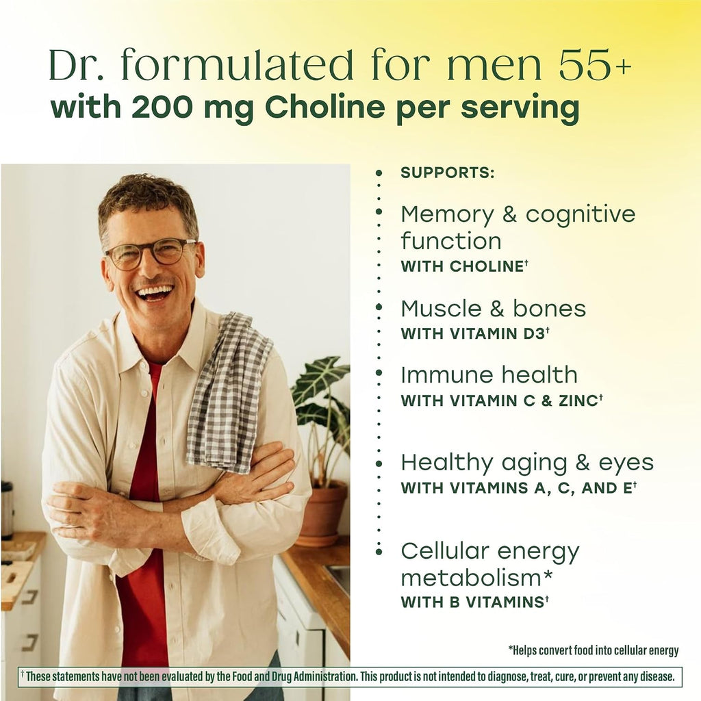 MegaFood Multivitamínico Avanzado para Hombres 55+, Multivitamínico para Hombres 50 Plus, con Metilfolato, B12 Metilada, Colina, Vitamina D, Salud Cerebral y Muscular, Apoyo Inmunológico, Vegetariano - 60 Comprimidos (30 Porciones)