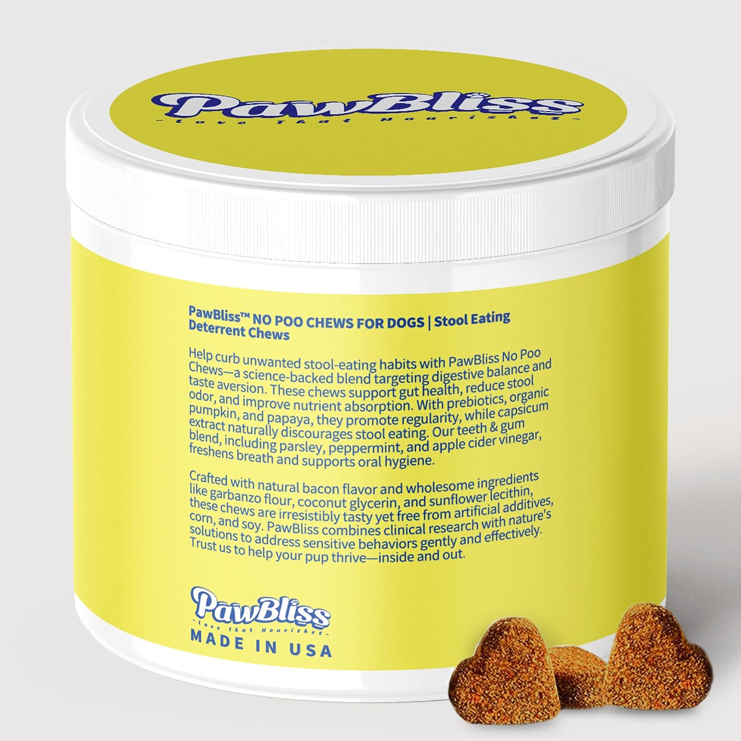 No Poo Chews para Perros – Masticables Suaves con Probióticos y Enzimas – 120 Unidades Sabor Bacon