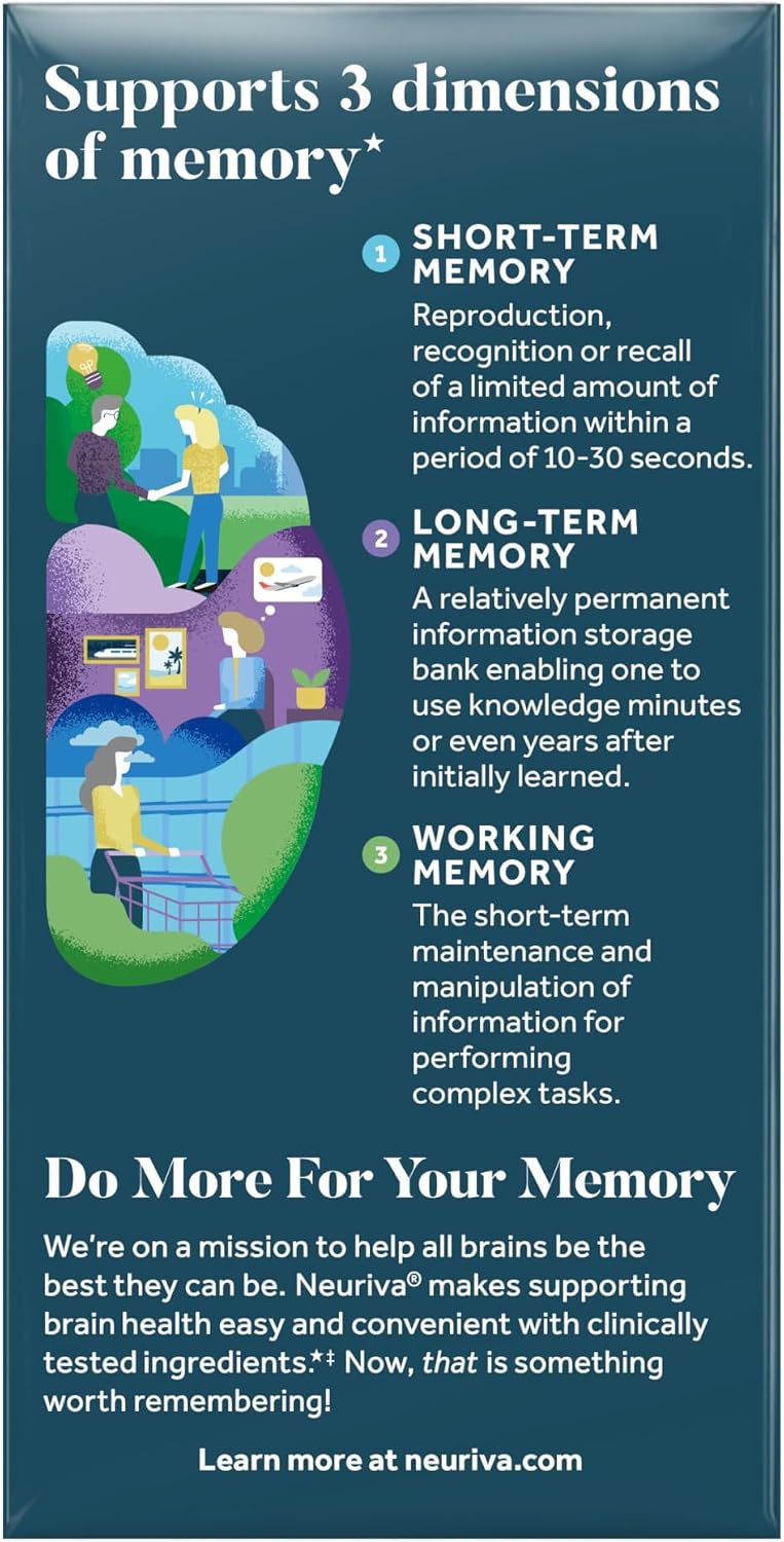 NEURIVA Memory 3D - Suplemento para Memoria y Concentración con Vitaminas B12, B6 y Ácido Fólico, 50 Cápsulas