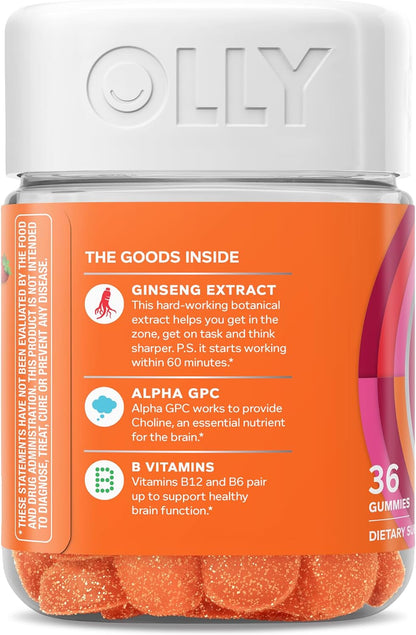 OLLY Laser Focus Gummy - Gominolas para la Concentración con Ginseng, Alfa GPC y Vitaminas B - Sabor Bayas y Mandarina - 36 – Image 8
