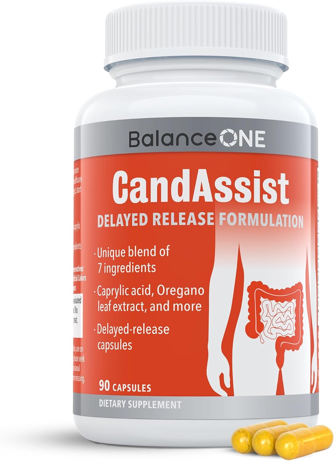 Balance ONE CandAssist – Suplemento de Apoyo Digestivo con Ácido Caprílico – 90 Cápsulas de Liberación Retardada