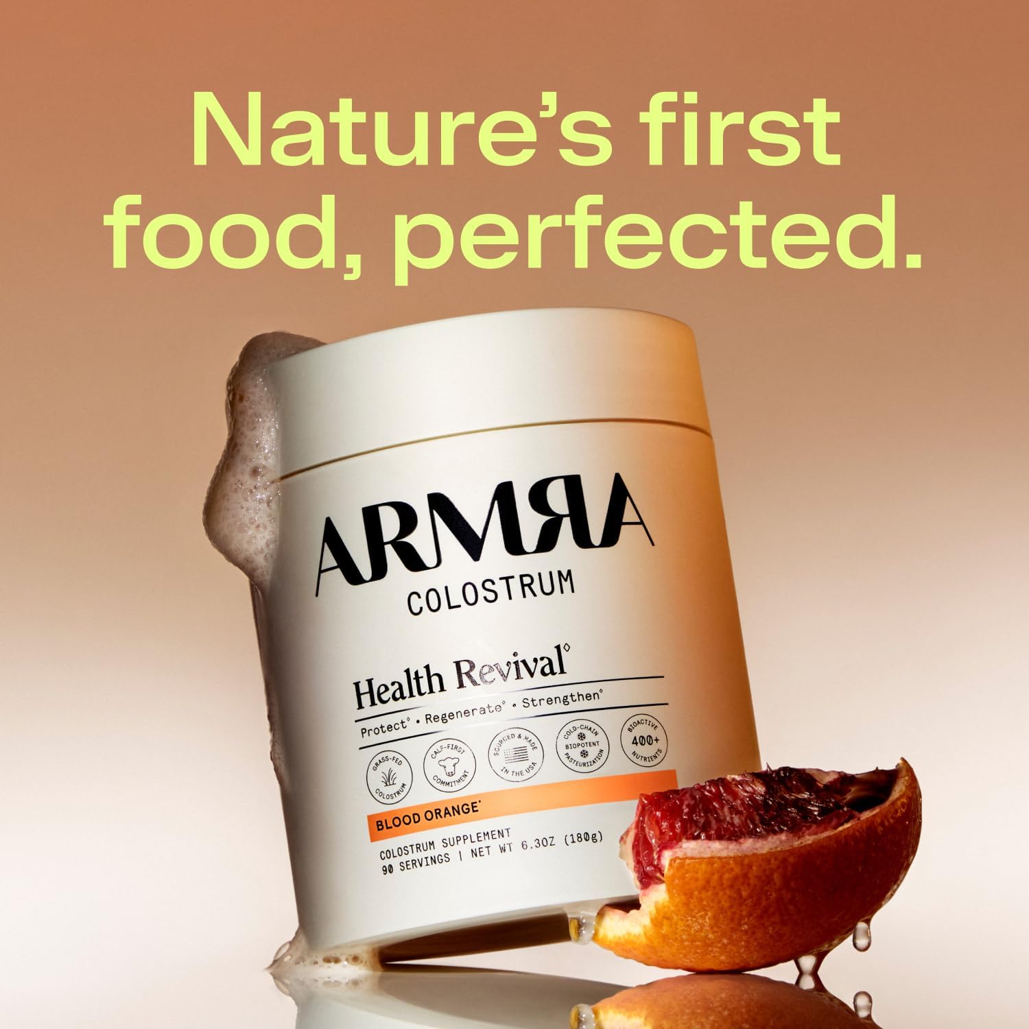 Polvo de Calostro ARMRA, Sabor Naranja Sangre - 90 Dosis
