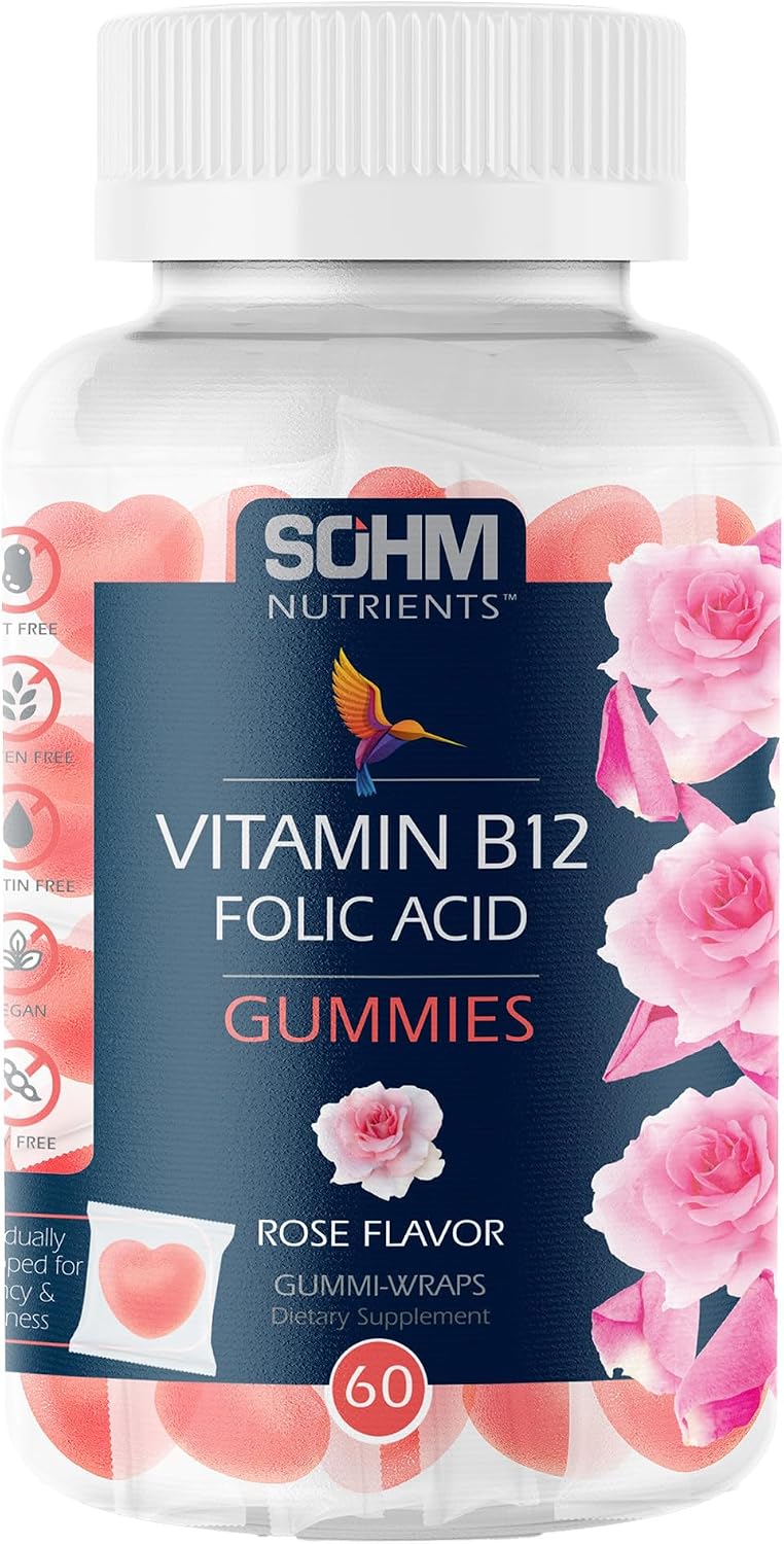 SOHM Ácido Fólico 300 mcg + Vitamina B12 Gomitas para Mujer, 60 unidades – Apoyo Prenatal