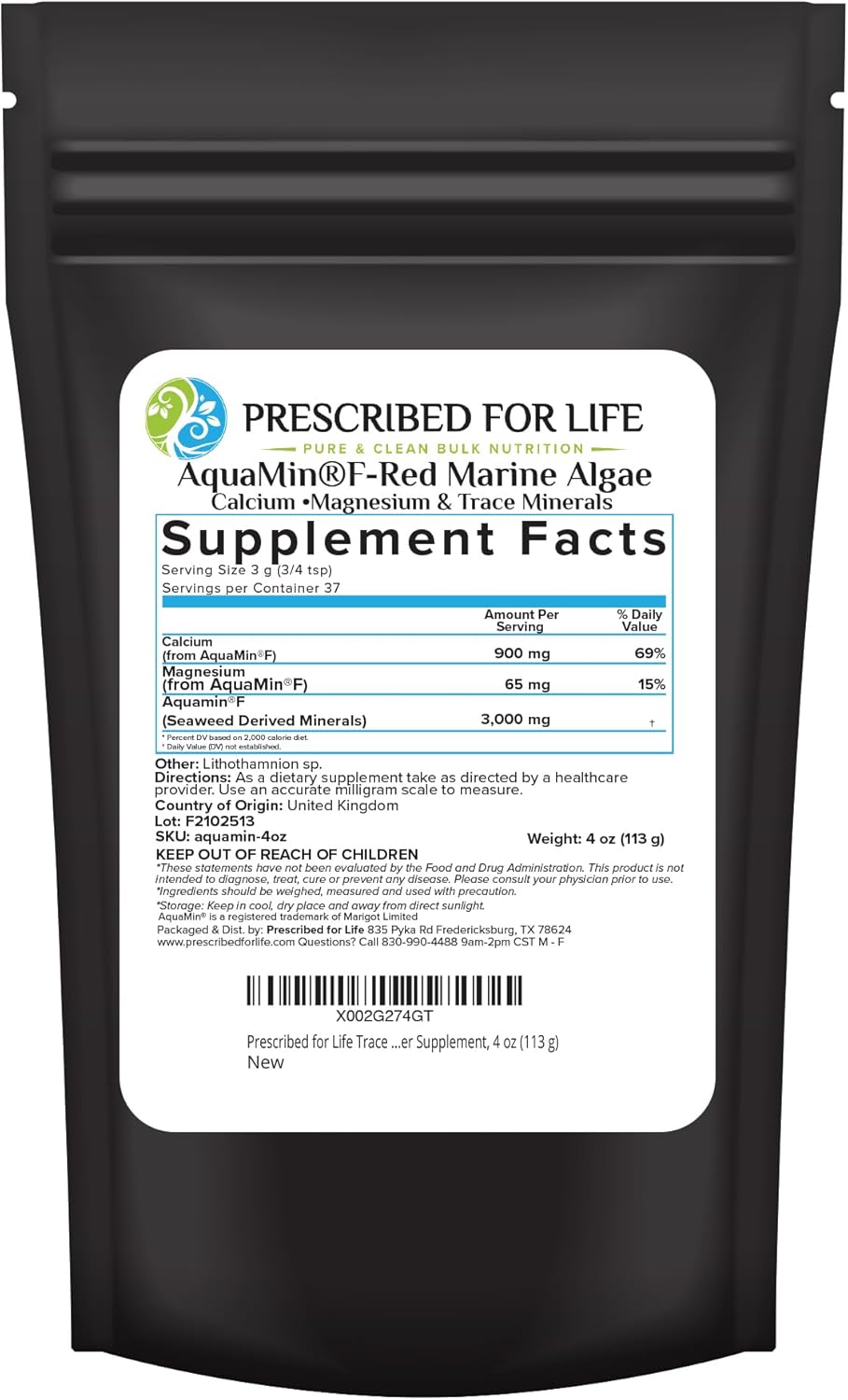 Prescribed for Life Aquamin Powder, Red Marine Algae Supplements, Rich in Plant Based Calcium & Magnesium, 72 Trace Minerals, Non GMO (10kg)