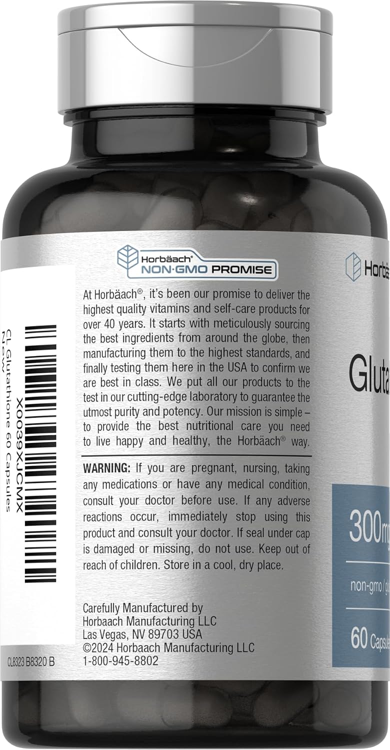 Horbäach Glutathione 300 mg | 60 Cápsulas | No Transgénico y Sin Gluten